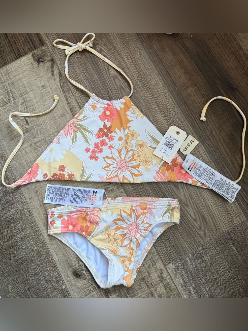 Girls Billabong Little Bit of Sunshine Floral Halter Bikini Size 7